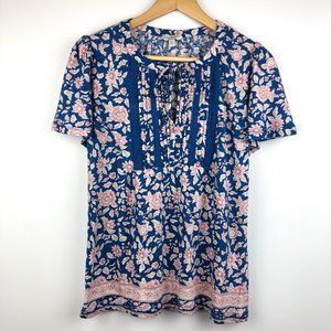 Lucky Brand Floral Print Tie Front Tshirt Blouse